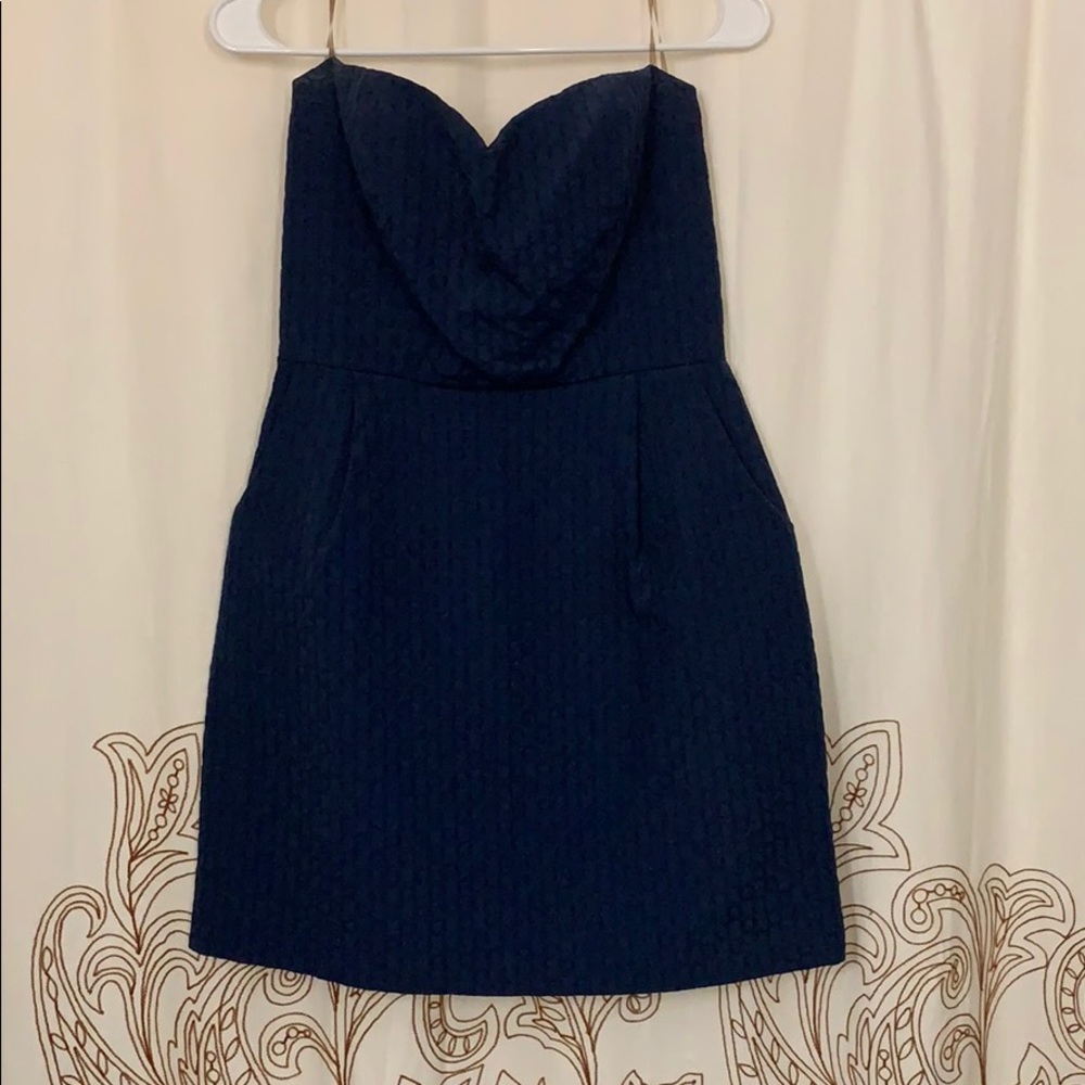 Cute Navy Blue Strapless Cocktail Dress